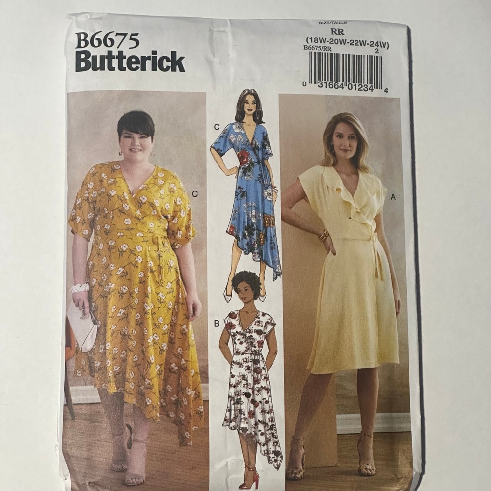 Butterick B6675 Sewing Pattern Women RR 18W-24W Multicolor Uncut Wrap Dress